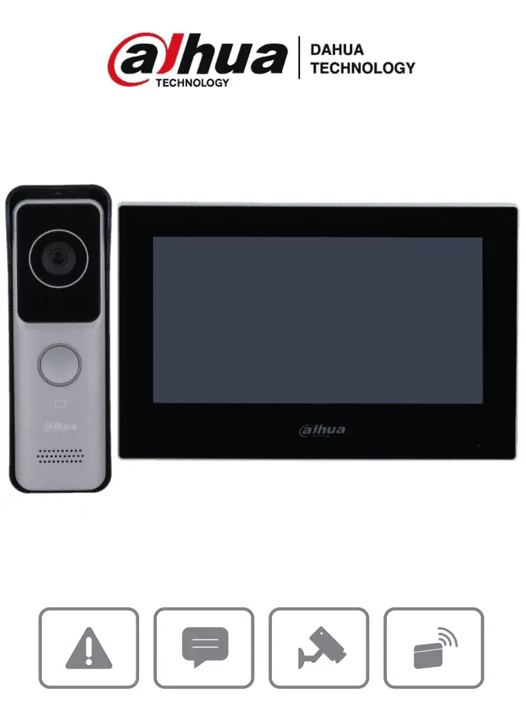 [DHT2400009] DAHUA KTW02 - Kit de Videoportero IP Wifi/ Monitor de 7 Pulgadas Wifi/ 6&1 E&S de Alarma/ Soporta PoE/ Frente de calle con Cámara de 2 Megapixeles/ Ranura MicroSD/ Apertura de Puerta/ Soporta Hasta 3000 Tarjetas/ IP65/ #LoNuevo